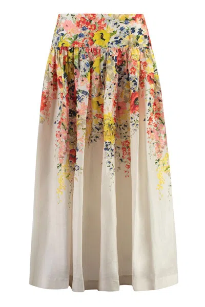 ZIMMERMANN ZIMMERMANN FLORAL PRINT LINEN MIDI SKIRT