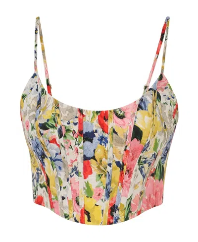 Zimmermann Alight Floral-pattern Linen Corset Top In Multicolor