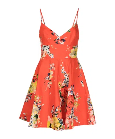 Zimmermann Alight Shirred Floral-print Linen Mini Dress In Red Floral