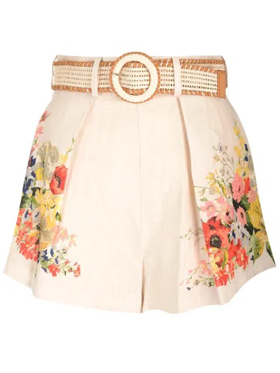 ZIMMERMANN ALIGHT FLORAL PRINTED BELTED TUCK SHORS