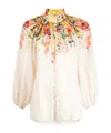 Zimmermann + Net Sustain Alight Belted Pleated Floral-print Linen Shorts In White