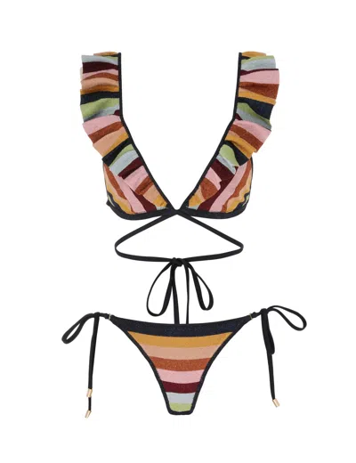 Zimmermann Alight Lurex Knit Wrap Bikini Lurex Multi Stripe