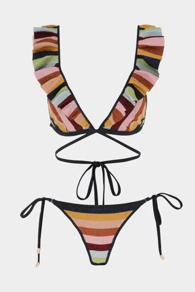 Zimmermann Alight Lurex Knit Wrap Bikini Set In Lurex Multi Stripe In Schwarz