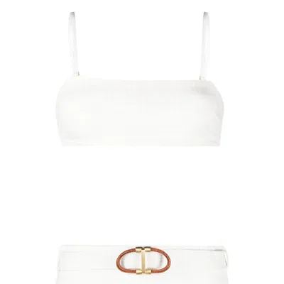 Zimmermann Alight Ribbed-knit Bandeau Bikini In White