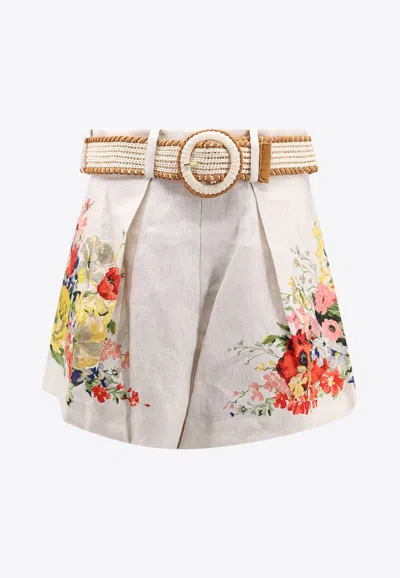 ZIMMERMANN ALIGHT TUCK FLORAL MINI SHORTS