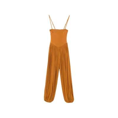 Zimmermann Luna Pleated-leg Jumpsuit In Orange