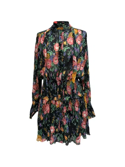 Pre-owned Zimmermann Allia Floral-print Dress In Black