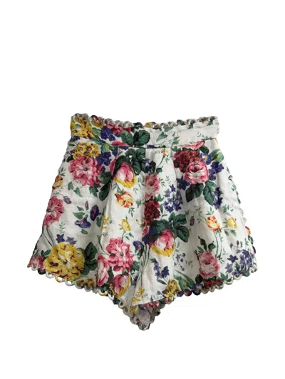 Pre-owned Zimmermann Allia Floral-print Shorts In White