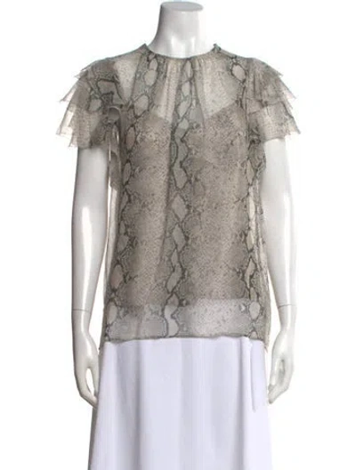 Pre-owned Zimmermann Animal Print Crew Neck Blouse In Gray