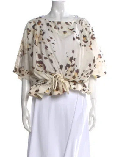 Pre-owned Zimmermann Animal Print Crew Neck Blouse In Neutral