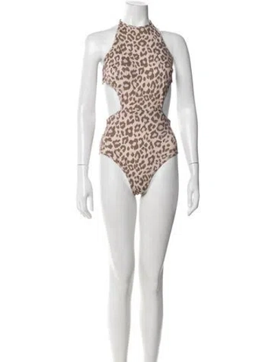 Pre-owned Zimmermann Animal Print Cutout Accent One-piece W/ Tags In Neutral