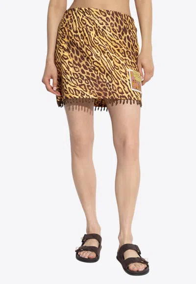 Zimmermann Animal Print Fringed Mini Skirt In Sand
