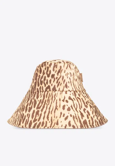 Zimmermann Animal Print Long Brim Bucket Hat In Sand