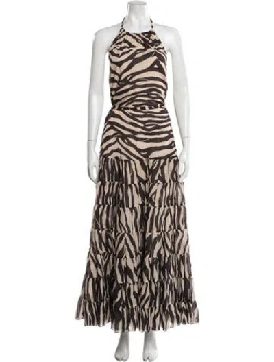 Pre-owned Zimmermann Animal Print Long Dress In Brown