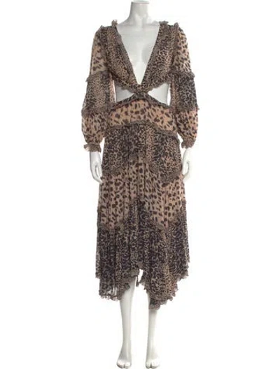 Pre-owned Zimmermann Animal Print Long Dress In Brown