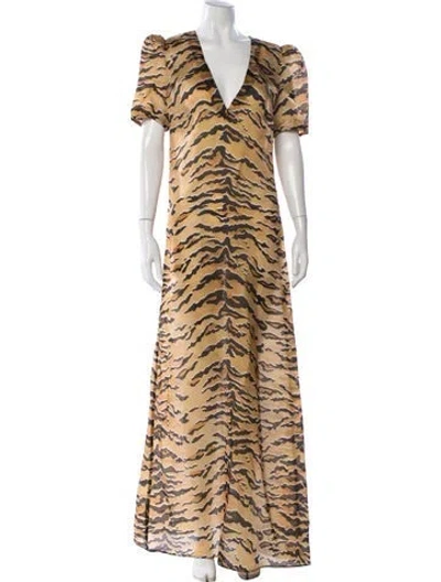 Pre-owned Zimmermann Animal Print Long Dress In Neutral