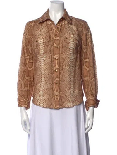 Pre-owned Zimmermann Animal Print Long Sleeve Blouse In Brown