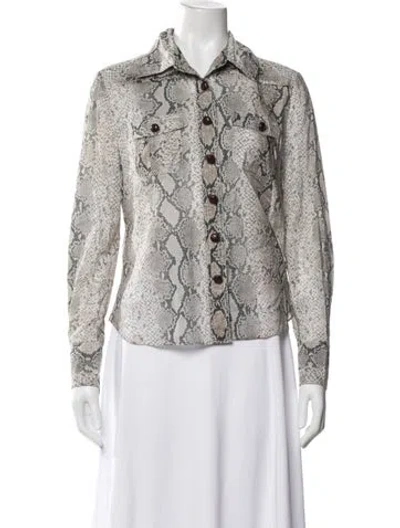Pre-owned Zimmermann Animal Print Long Sleeve Blouse In Grey