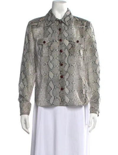 Pre-owned Zimmermann Animal Print Long Sleeve Blouse In Grey