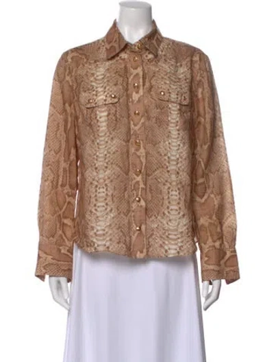 Pre-owned Zimmermann Animal Print Long Sleeve Blouse In Neutral