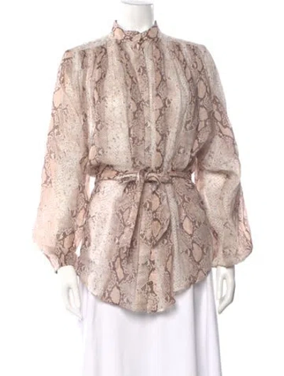 Pre-owned Zimmermann Animal Print Long Sleeve Blouse In Neutral