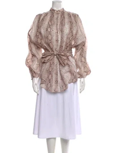 Pre-owned Zimmermann Animal Print Long Sleeve Blouse W/ Tags In Neutral