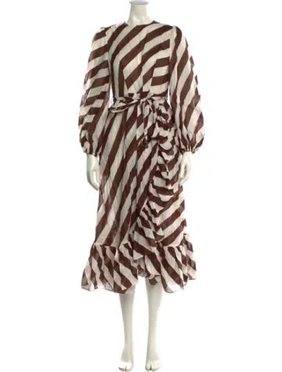 Pre-owned Zimmermann Animal Print Midi Length Dress In Brown