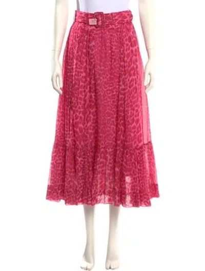 Pre-owned Zimmermann Animal Print Midi Length Skirt In Pink