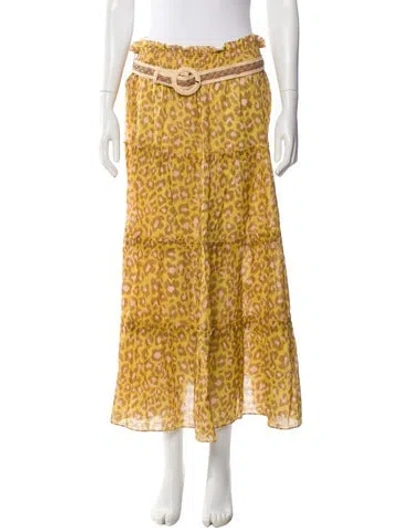Pre-owned Zimmermann Animal Print Midi Length Skirt In Yellow