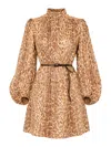Zimmermann Cascadian Leopard Print Long Sleeve Tunic Dress In Gray