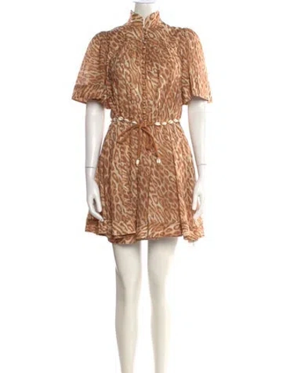 Pre-owned Zimmermann Animal Print Mini Dress In Brown