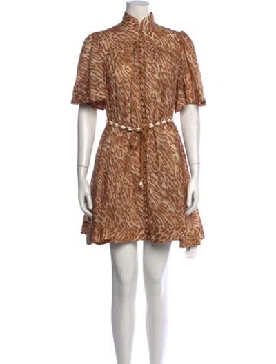 Pre-owned Zimmermann Animal Print Mini Dress In Brown
