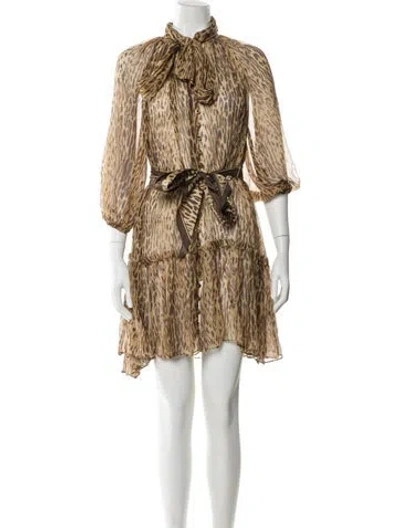 Pre-owned Zimmermann Animal Print Mini Dress In Neutral