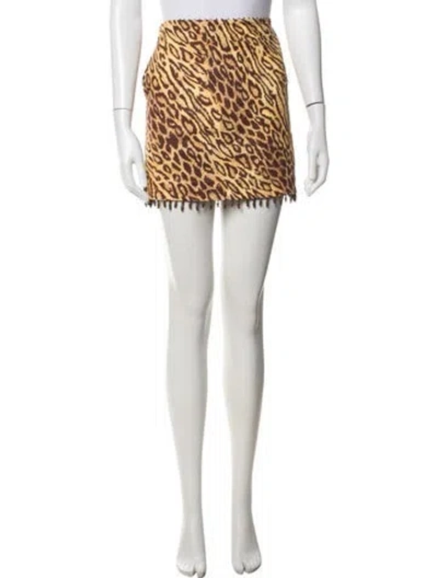 Pre-owned Zimmermann Animal Print Mini Skirt In Yellow