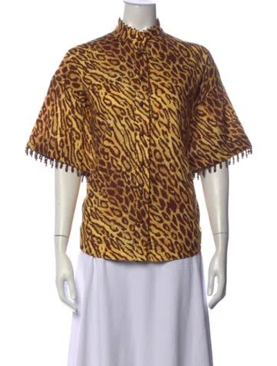 Pre-owned Zimmermann Animal Print Short Sleeve Blouse W/ Tags In Yellow