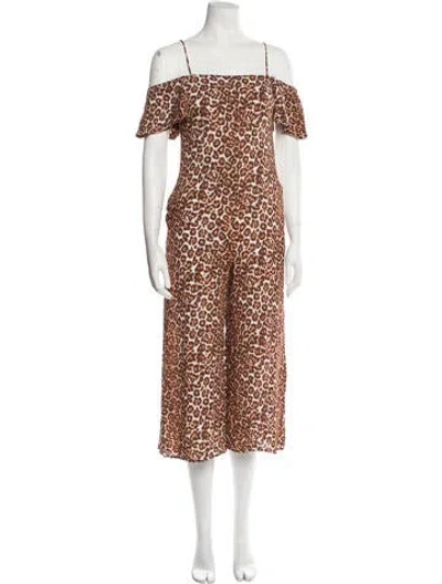 Pre-owned Zimmermann Animal Print Square Neckline Jumpsuit In White