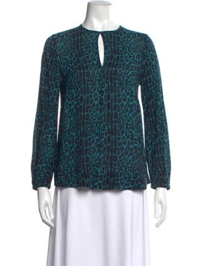 Pre-owned Zimmermann Animal Print V-neck Blouse In Blue