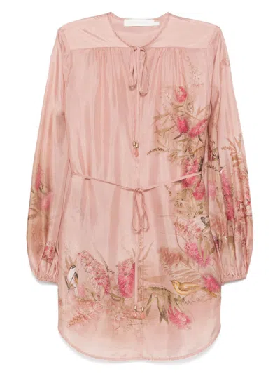 Zimmermann Antiqued Pink Satin Cascadiant Blouse