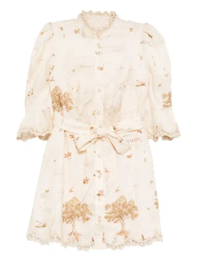 Zimmermann Applique Mini Dress In Brown
