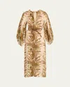 Zimmermann Ascension Brown Dress With Puffed Sleeves And All-over Palm Print In Linen Woman In Multi