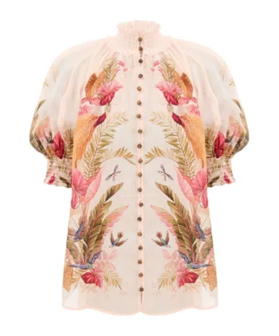 Zimmermann Ascension Billow Blouse Cream Palm Floral In Multi