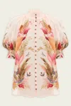 Zimmermann Ascension Embellished Shirred Floral-print Ramie Blouse In Multi