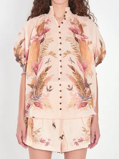 Zimmermann Ascension Billow Blouse In Cream Palm Floral In Orange