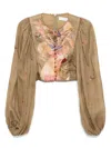 Zimmermann Ascension Cropped Bodice Top In Khaki Palm Floral