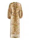 Zimmermann Ascension Brown Dress With Puffed Sleeves And All-over Palm Print In Linen Woman In Multi