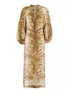 Zimmermann 'ascension' Brown Dress With Puffed Sleeves And All-over Palm Print In Multi