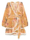 Zimmermann Ascension Lace-trimmed Tiered Printed Cotton-voile Mini Wrap Dress