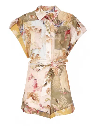 Zimmermann Ascension Cuffed Playsuit Spliced In Multi