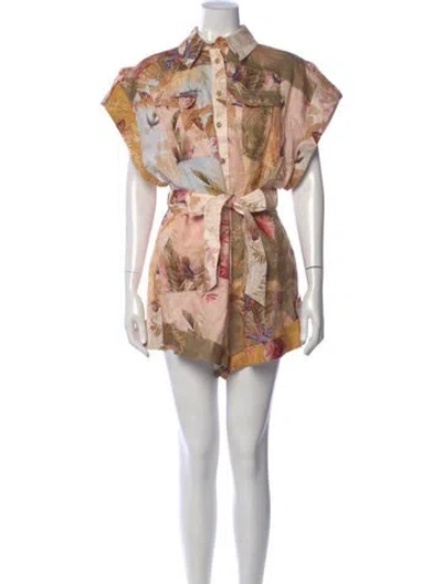 Pre-owned Zimmermann Ascension Cuffed Playsuit Linen Romper W/ Tags In Neutral