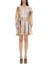 Zimmermann Ascension Plunge Floral Mini Dress In Blue